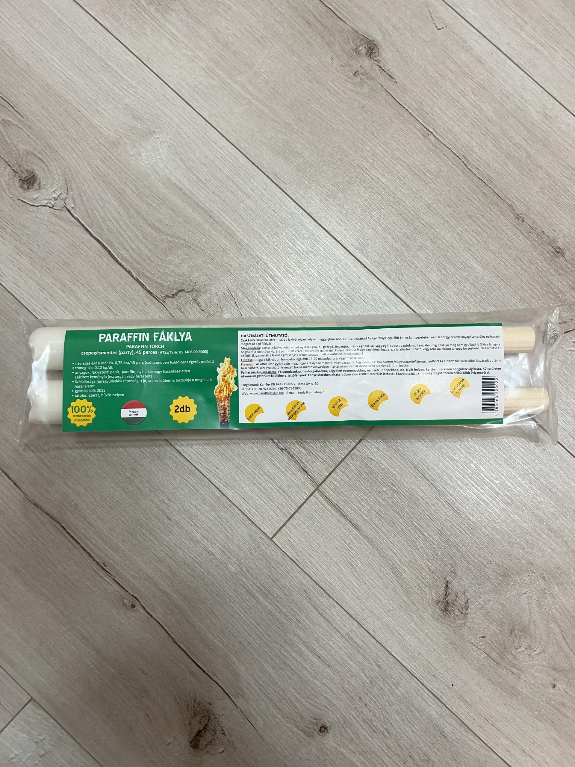 Csepegésmentes paraffinfáklya 45 perces 2 darabos